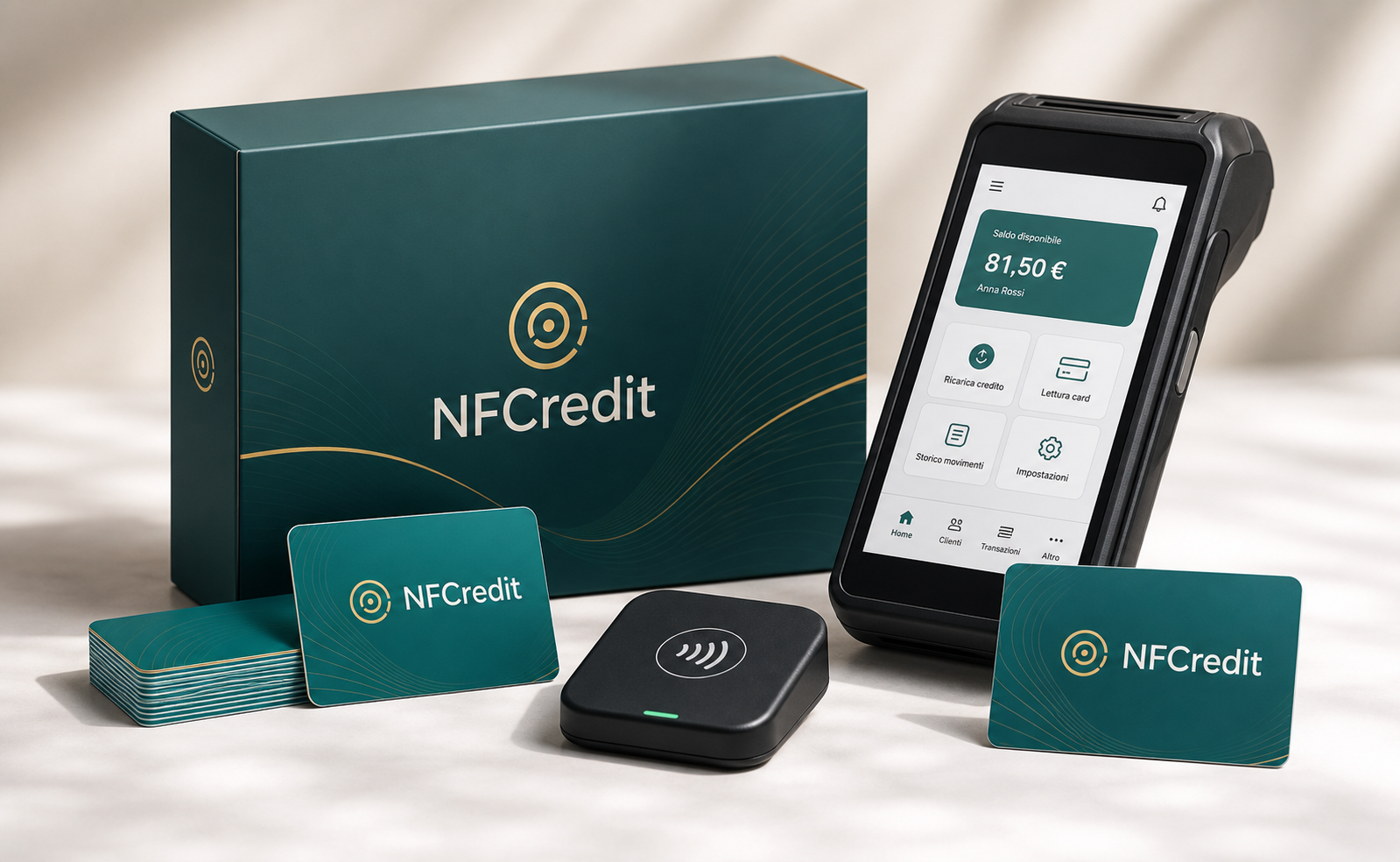 Kit NFCredit con lettore NFC, card e POS Android